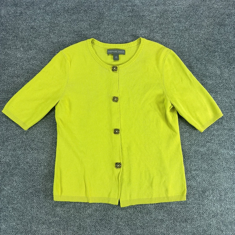 VTG Josephine Chaus Womens Yellow Short‎ Sleeve Button Cardigan Sweater Small